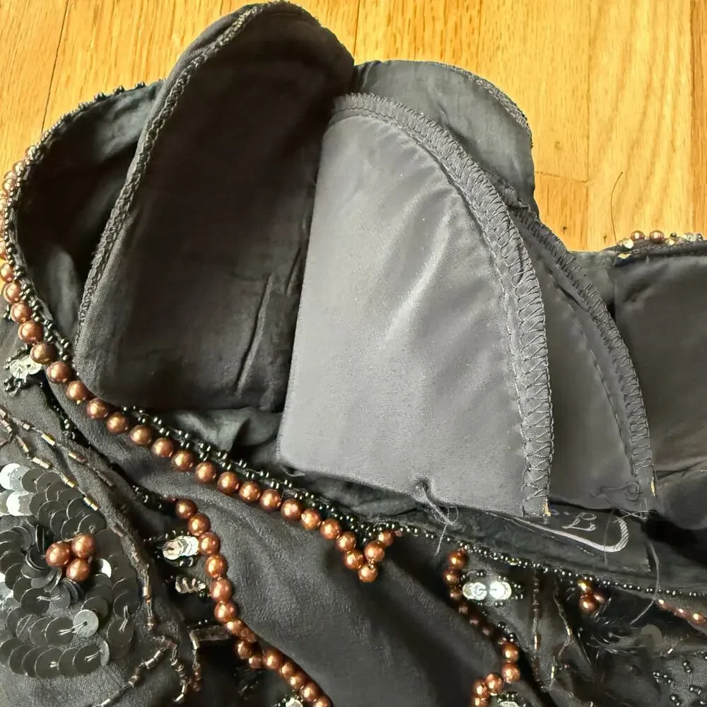 Vintage JLB Silk Black Beaded Sequin Tunic Top Size L (approx) 80's 90's Holiday - Picture 5 of 15